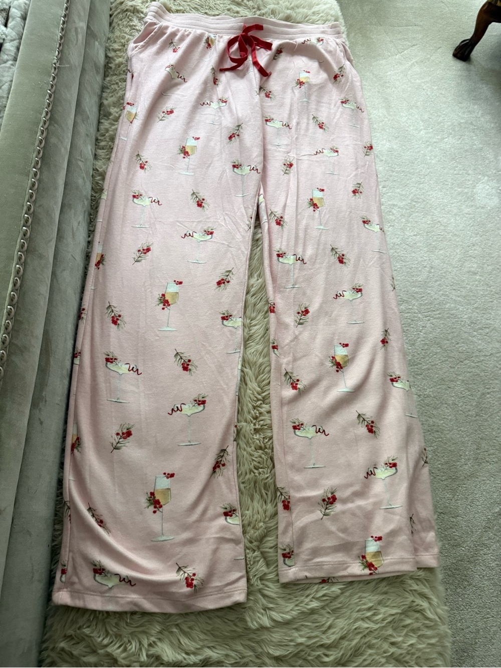 PJ Salvage Pink Cocktail-Print Pajama Set with Red Drawstring